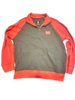 Three Square NE Huskers Quarter Zip Sweater SZ L Gray Red